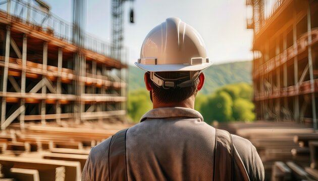 A dedicated construction worker wearing a safety helmet focuses on his task, showcasing the importance of safety measures in the construction industry for a secure work environment.