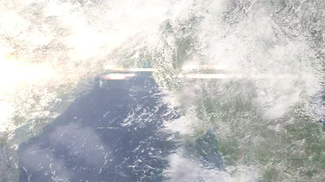 Zooming in on Sittwe, Myanmar frome space - Perfect for Travel Intros and Backgrounds. Realistic 3D Animation.