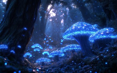 Bioluminescent Forest Background, Generative AI