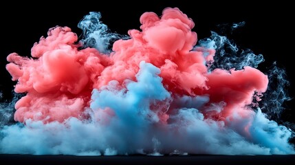 Fototapeta premium Vibrant Pink and Blue Ink Exploding in Dark Studio Photo. AI Generated