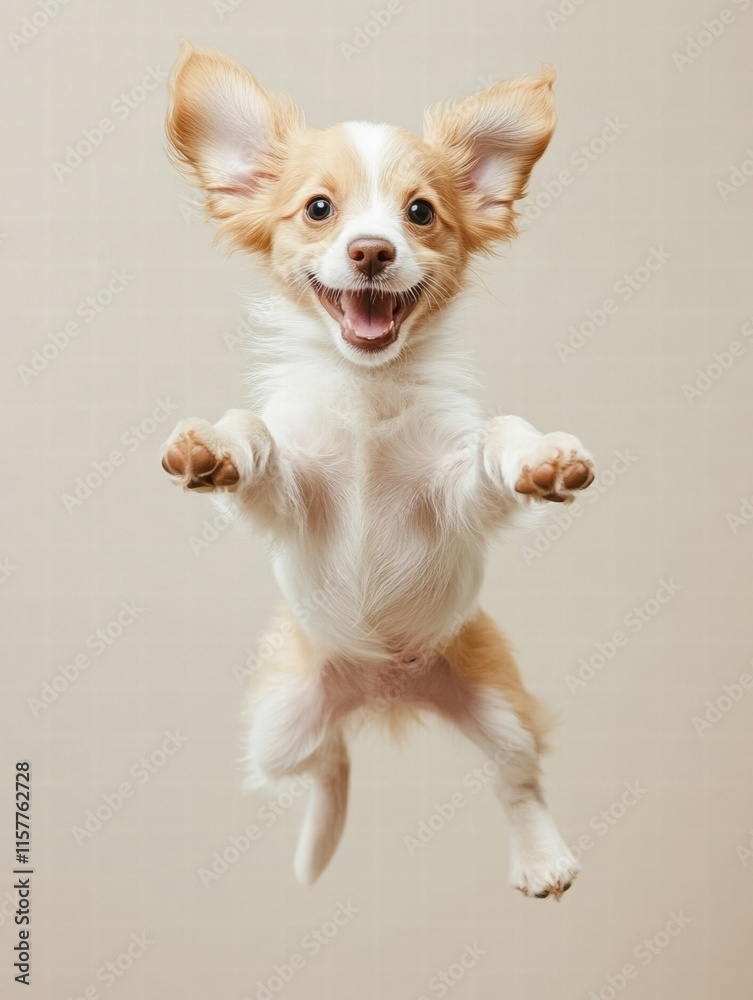 Aufkleber Joyful puppy leaps with excitement against a blank backdrop ready for personalization and creativity. Generative AI