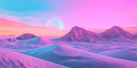 real landscape, synthwave inspired, 3d render like, surreal, outwordly landscape