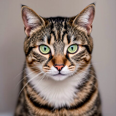 Obraz premium Portrait of a Tabby Cat with Bright Green Eyes