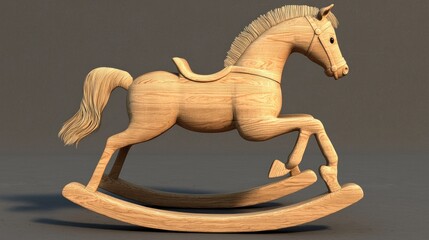 A wooden rocking horse, designed for children's play and enjoyment.