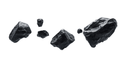 A few black rocks, scattered in the air, cut out