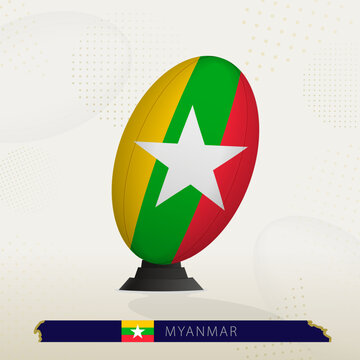 Myanmar Rugby Ball on Rugby Kicking Tees with Modern Design.
