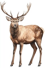 Fototapeta premium sketch of a red deer, illustration isolated on a white background. Sketch of a male elk with antlers, standing in a full-body portrait. Illustration for wall art and decoration