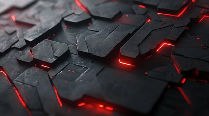 Abstract dark red glowing lines on black fractured surface.