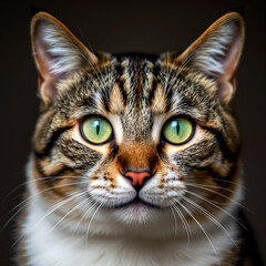 Obraz premium Portrait of a Tabby Cat with Bright Green Eyes