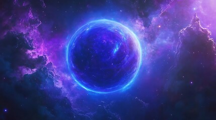 Stunning Digital Painting: Glowing Purple Nebula Envelops Mystical Planet. AI Generated