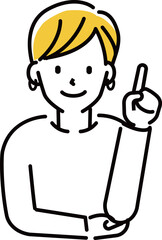 定番　伝わる 人物イラスト　ショートカットの女性指差し説明