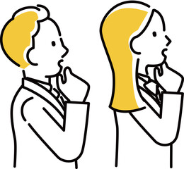 定番　伝わる 人物イラスト　制服男女横向き納得　感心