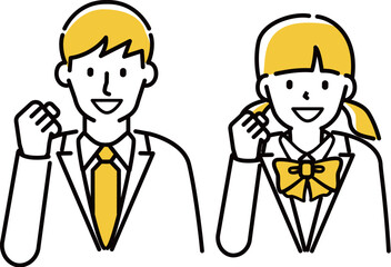 定番　伝わる 人物イラスト　制服生徒ガッツポーズ　上半身