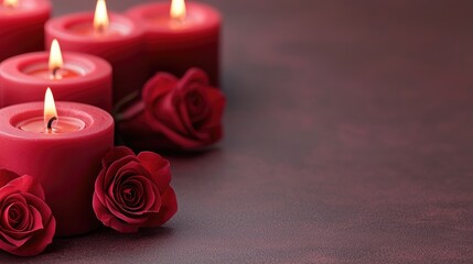 Romantic candlelight dinner setup with red roses cozy indoor environment elegant event decor intimate viewpoint