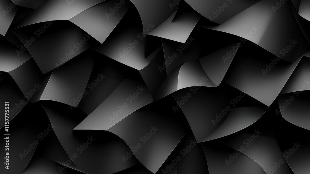Poster modern 3d geometric pattern with angular and curved shapes in dark tones