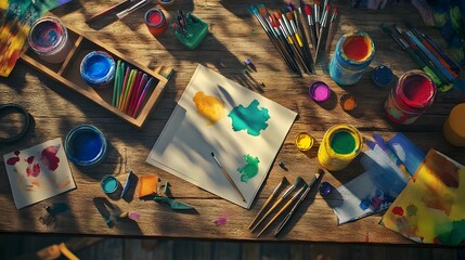 Fototapeta premium Colorful Craft Supplies on a Table
