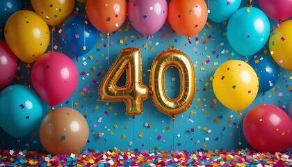 Joyful 40th Birthday Party Celebration with Colorful Balloons and Confetti