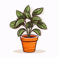 Botanical illustration of a plant in orange lines in a pot vector image
