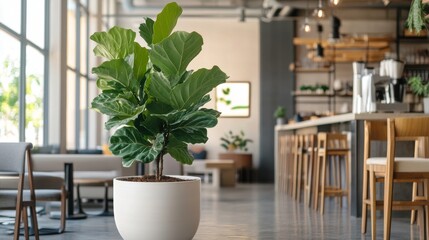 Indoor plant decor enhances modern caf ambiance with natural touch