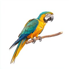 Fototapeta premium A vibrant blue and yellow macaw perched elegantly on a branch, showcasing its stunning plumage and playful personality.