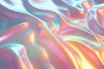 Obraz premium Iridescent fabric texture with pastel hues and smooth flowing patterns, ideal for backgrounds, wallpapers, and creative designs.