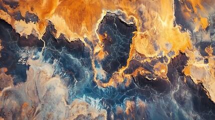 Obraz premium Stunning Aerial Photo: Vividly Textured Desert Landscape in Fiery Hues. AI Generated