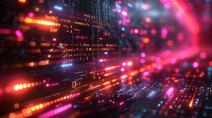 Obraz premium Develop a collection of neon coding symbols, featuring illuminated code