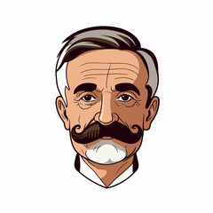 Elderly Man Mustache Icon on White Background for Design Projects