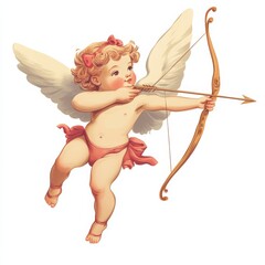 Obraz premium Cute Retro Cupid Child Boy Flying with His Bow Shooting His Arrow