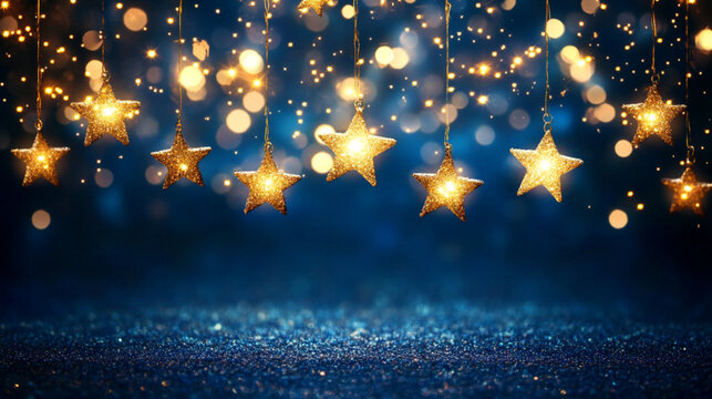 Sparkling Starry Night. A magical cosmic-themed backdrop featuring shimmering stars and a deep blue night sky, perfect for space or astronomy-themed birthday imagery