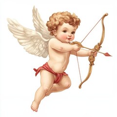 Obraz premium Cute Retro Cupid Child Boy Flying with His Bow Shooting His Arrow