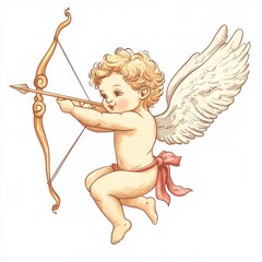Obraz premium Cute Retro Cupid Child Boy Flying with His Bow Shooting His Arrow