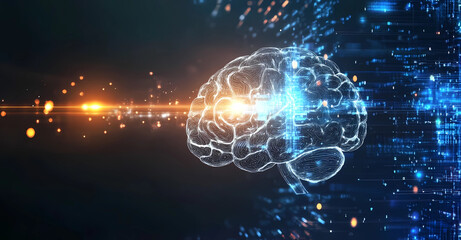   digital brain : abstract background with circles, data brain, AI and Technology Concepts  