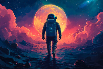 Obraz premium An astronaut walking on the moon