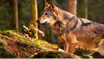 Obraz premium A captivating image of an Apennine wolf roaming freely in its natural habitat