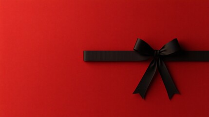 Black ribbon bow on red background.