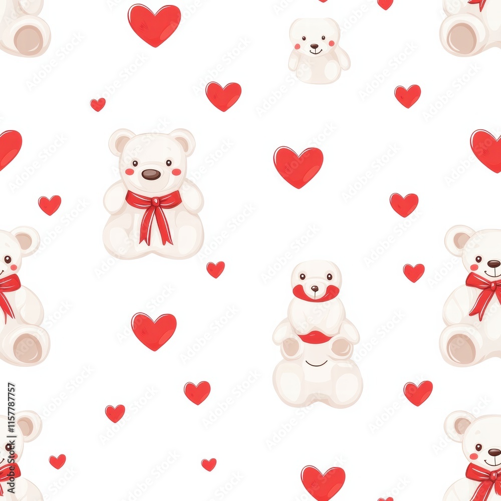 Poster Charming bear pattern with hearts ideal for playful design projects and decoration mockups. Generative AI
