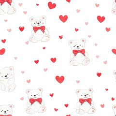 Sweet and charming bear pattern featuring hearts for playful designs ideal for childrens decor or festive occasions. Generative AI
