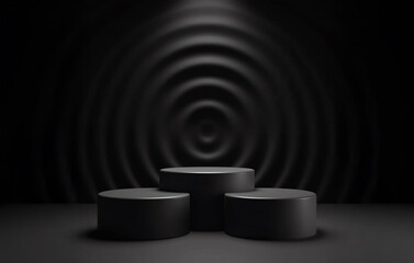 Black podium in black studio. black digital background, 3d rendering