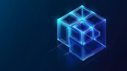 Fototapeta premium Glowing Digital Cube Illustration: Futuristic Abstract 3D Render on Dark Background. AI Generated