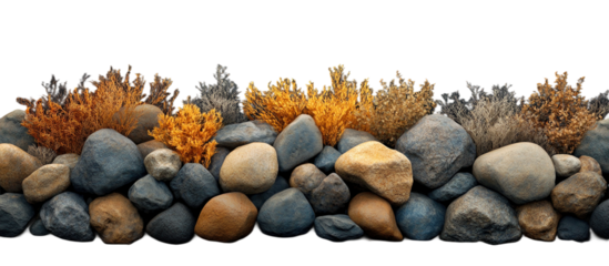 Low-poly underwater game design assets featuring rocks and sea plants on a black background