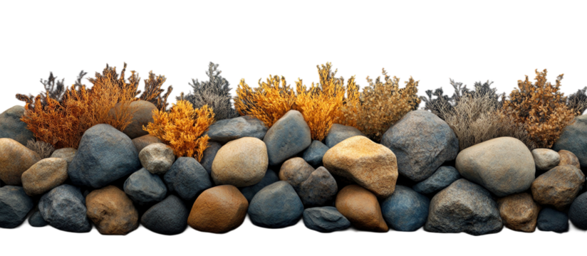 Low-poly underwater game design assets featuring rocks and sea plants on a black background - Powered by Adobe