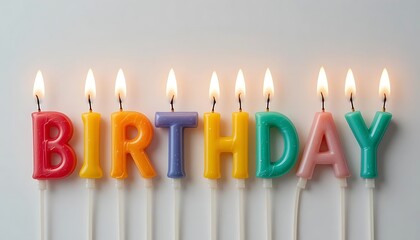 Brightly Lit Birthday Candles Row on White Background