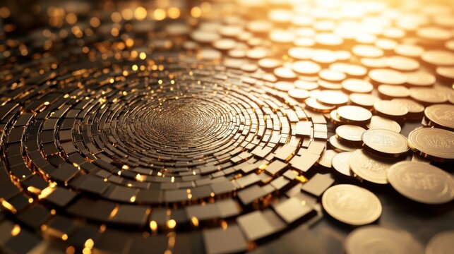 Coins in Spiral Pattern on Financial Background