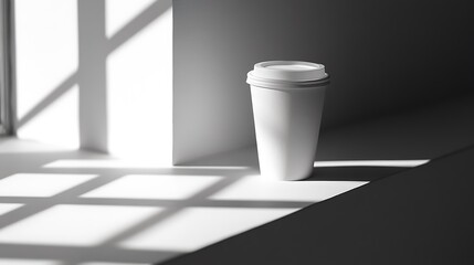 Close-up Photo: Stylishly Simple Coffee Cup Mockup, Sunlit Windowsill. AI Generated