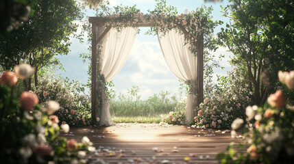 "Stunning Outdoor Wedding Ceremony Backdrop &ndash; A Beautiful Setting for Your Special Day."

