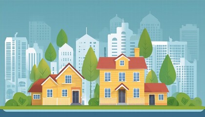 Illustration House Exploring Investment Growth in Real Estate and Property Value Amidst Rising Cost of Living Trends