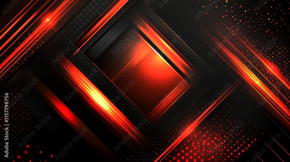 Poster Abstract red and black background with glowing lines and shapes.