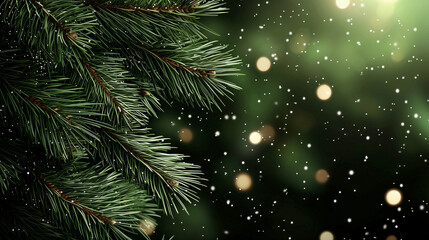 Festive Christmas Banner with Green Tree Branches and Lights