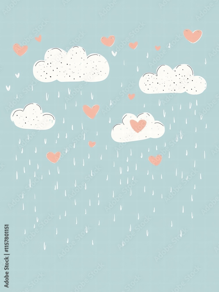 Aufkleber Whimsical Valentines Day design featuring hand drawn clouds and hearts with a copy space for text. Generative AI